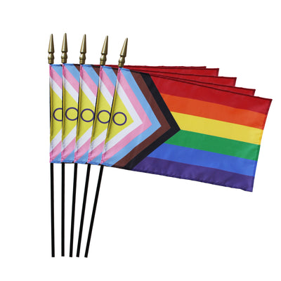 8''x12'' Intersex Inclusive Progress Pride Hand Flag (Set of 5)