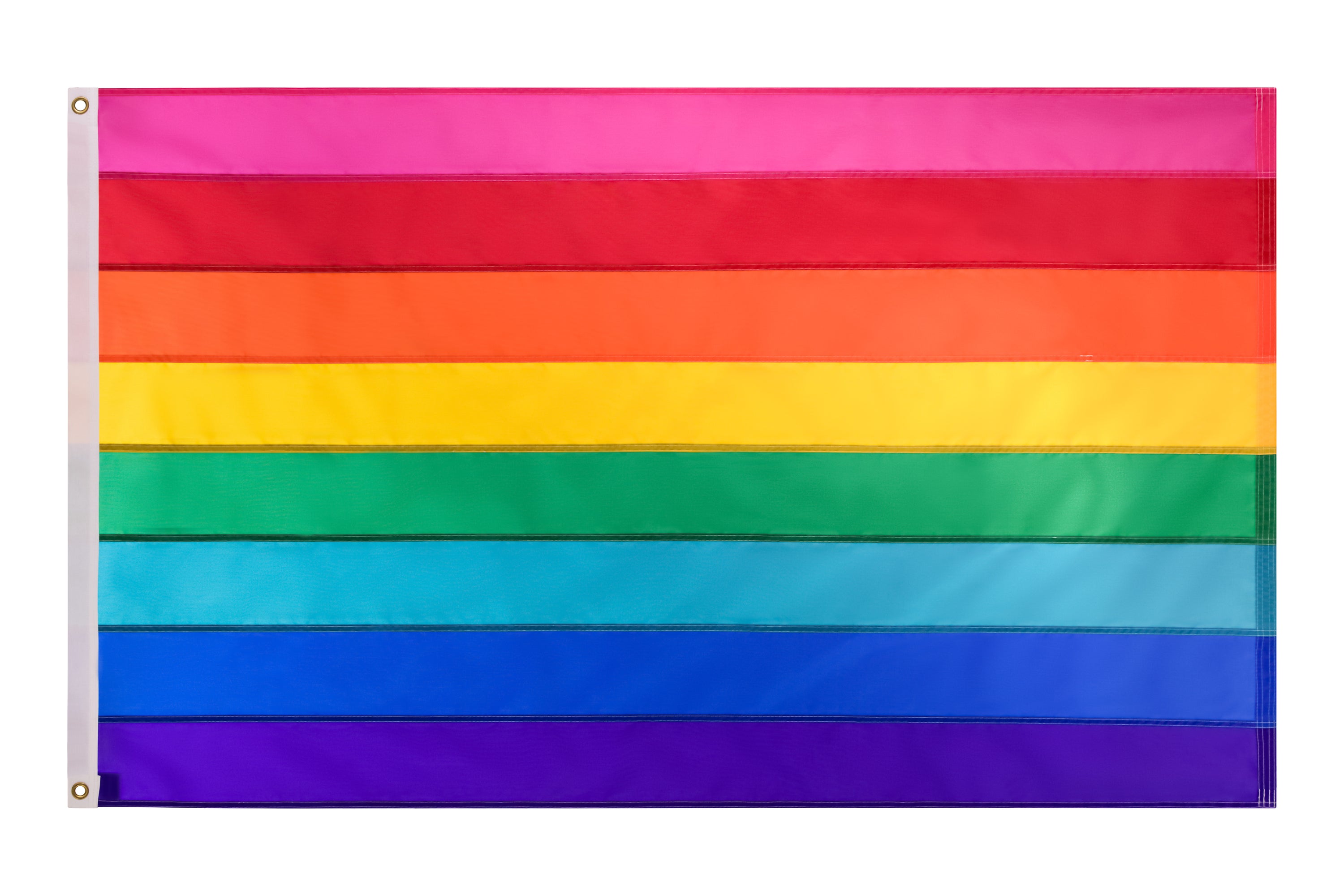 Rainbow flag with horizontal stripes on a white background